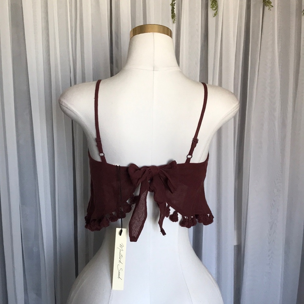 Brown Pom Pom Trim Asymmetrical Crop Top
